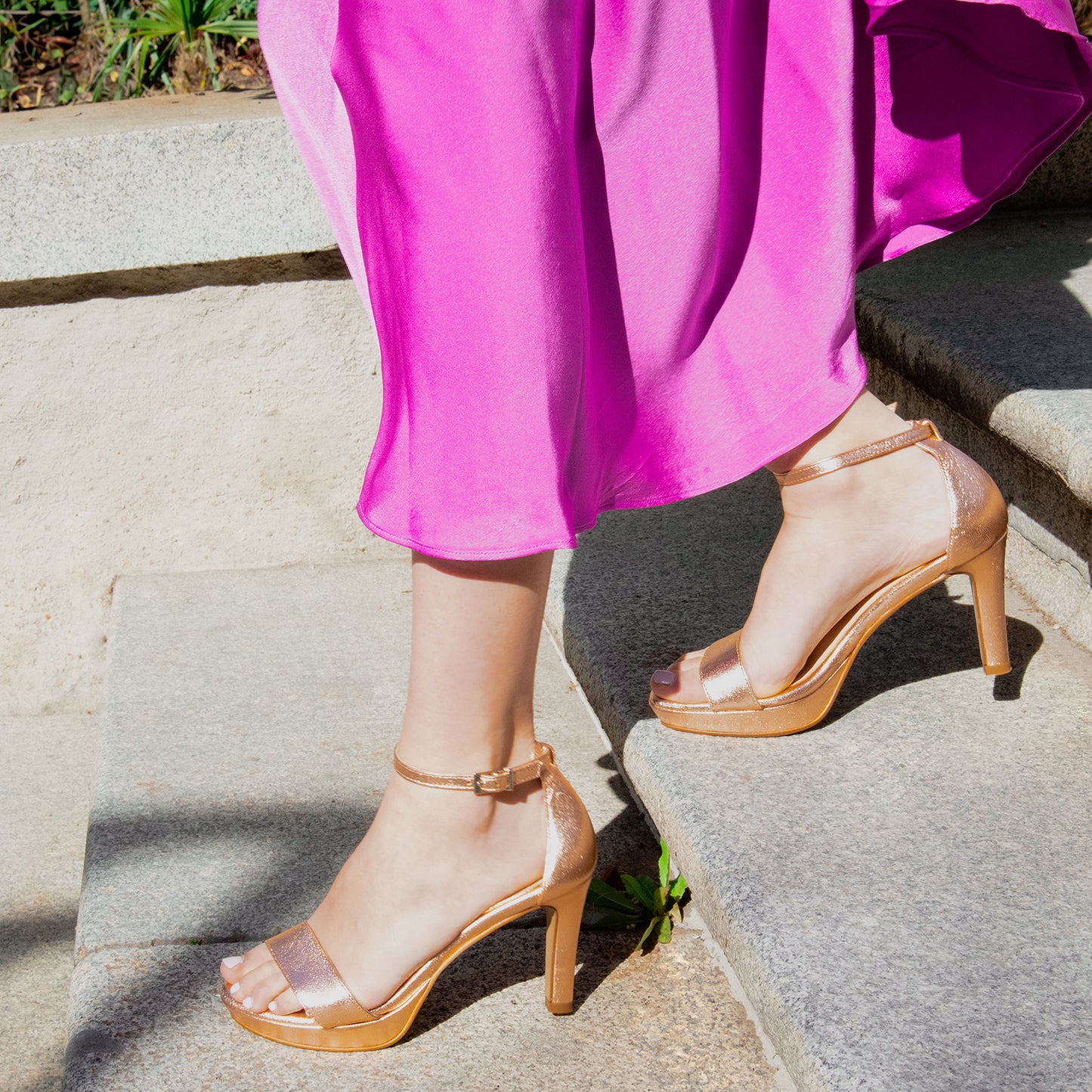 FIESTA - Sandalias de tacón alto y plataforma ORO ROSA