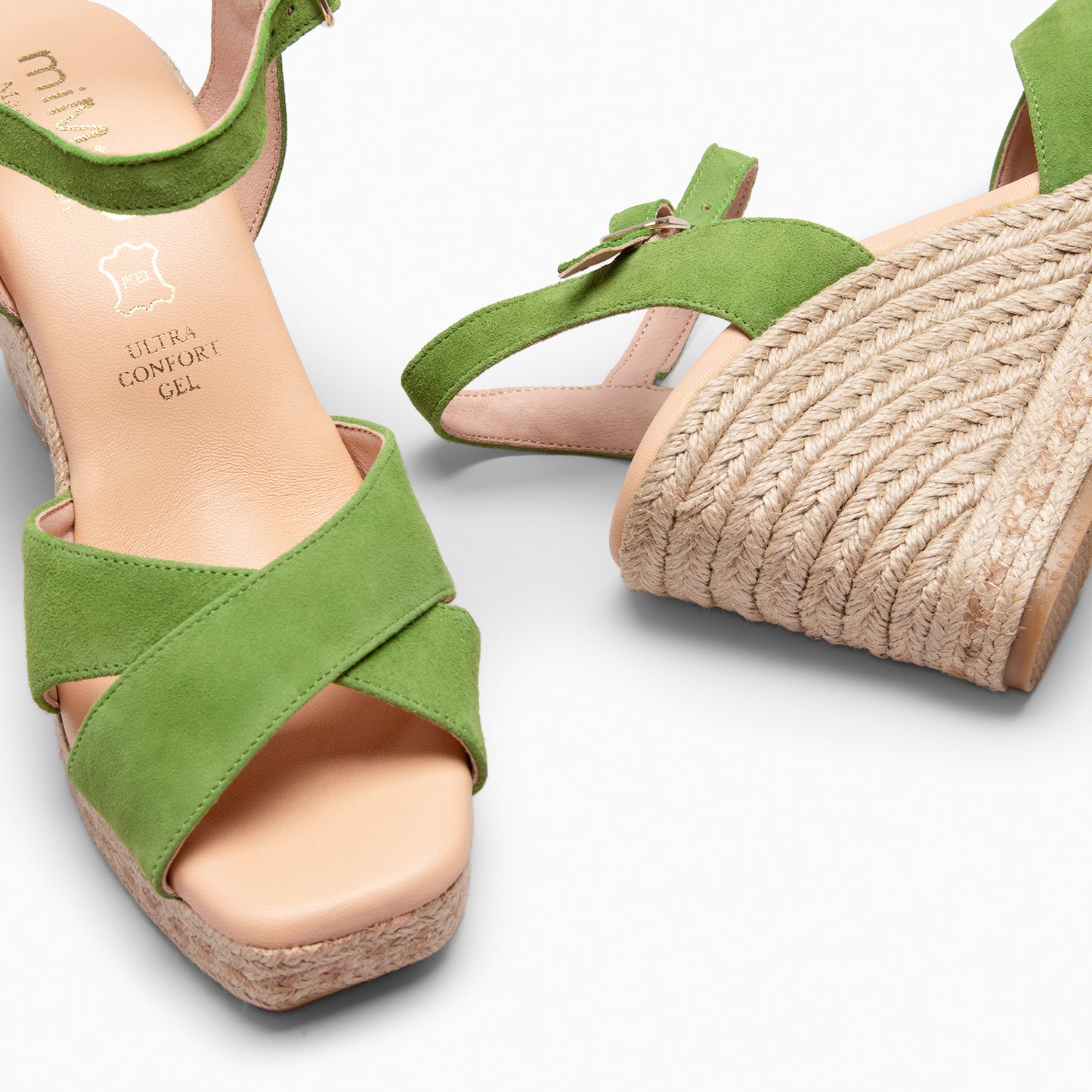 VERA - Cuña de esparto de ante PISTACHO