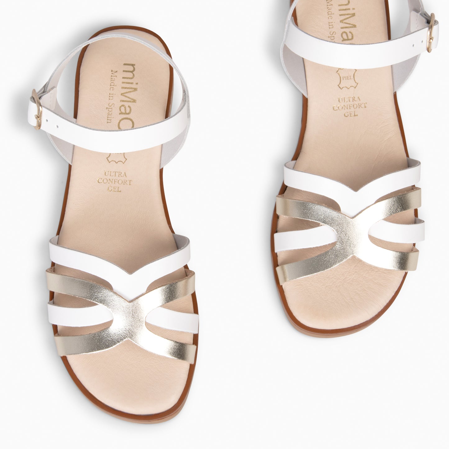 BELISA - sandalia plana de piel de vaquetilla en BLANCO PLATINO