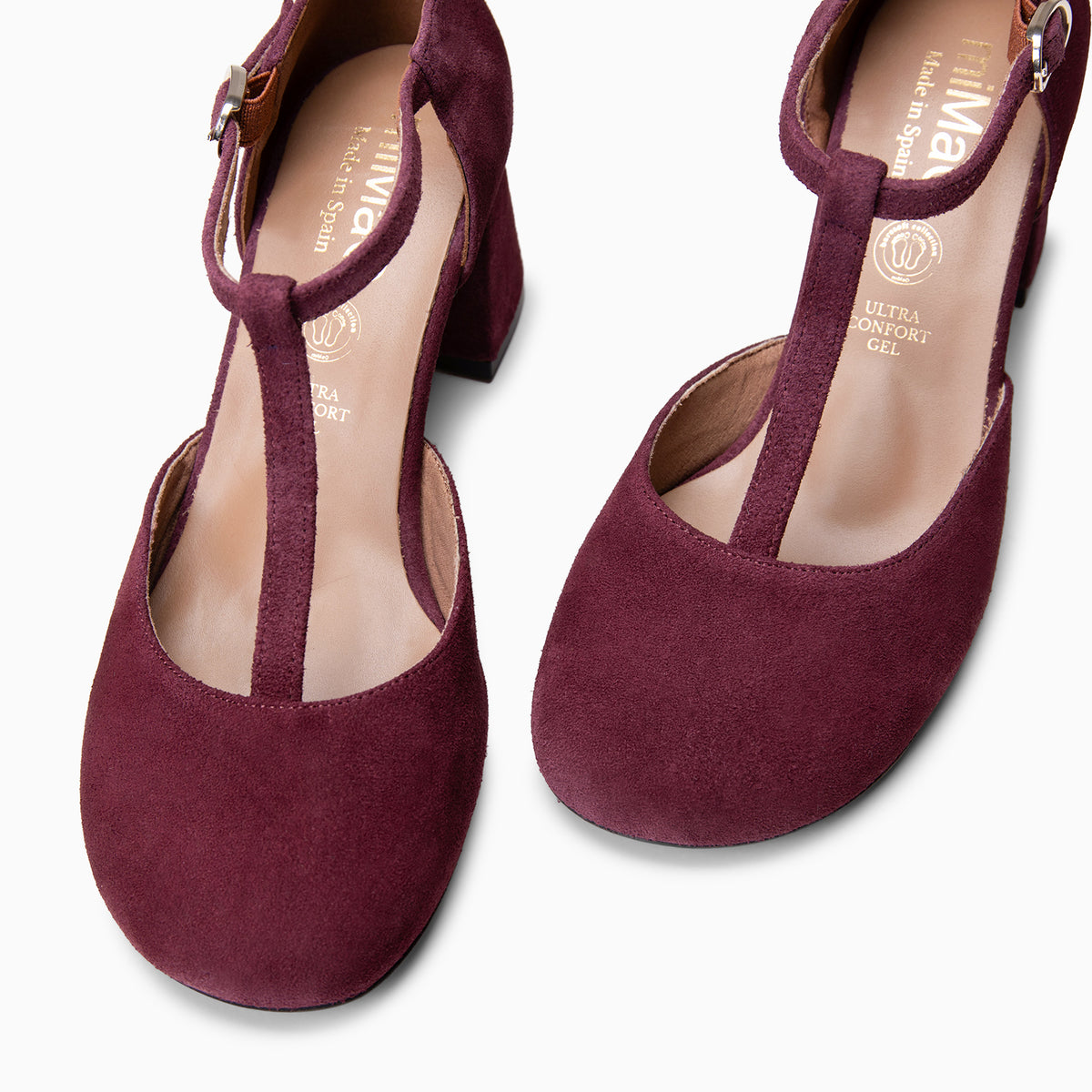 AZUCENA - Zapatos Salomé con tacón Baresoft de ante BURDEOS