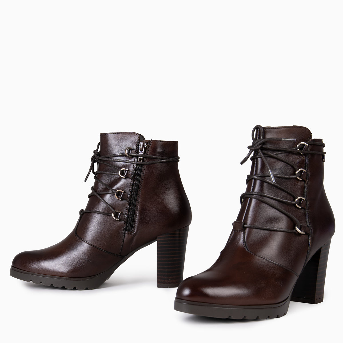 JANE - Botines de tacón alto de piel MARRON