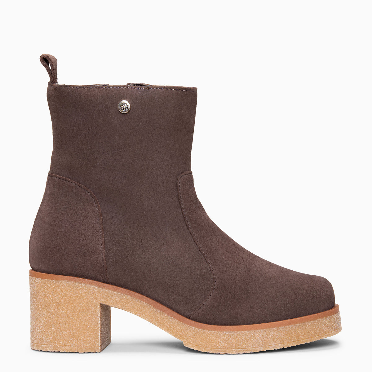 PETRA - Botines de tacón de piel hidrofugada MARRON