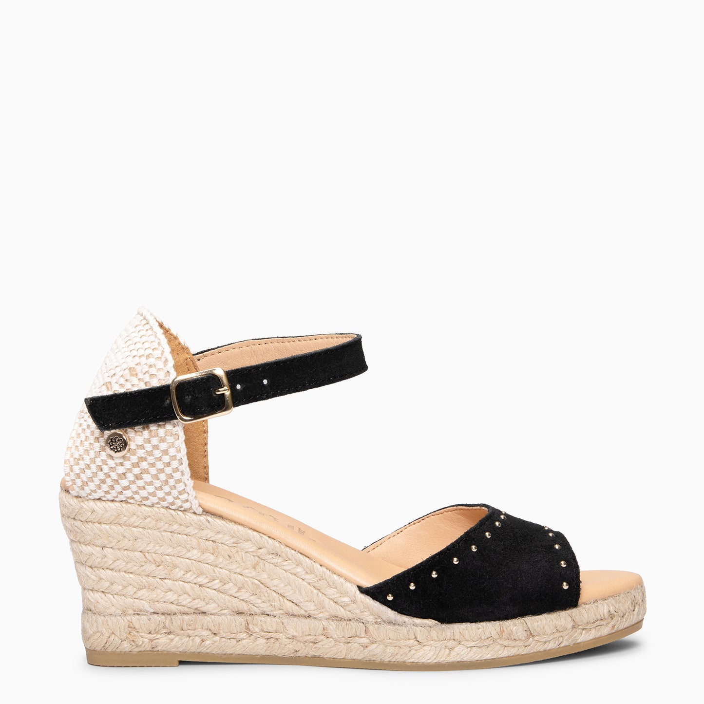SAONA - Cuñas de esparto peep toe NEGRO