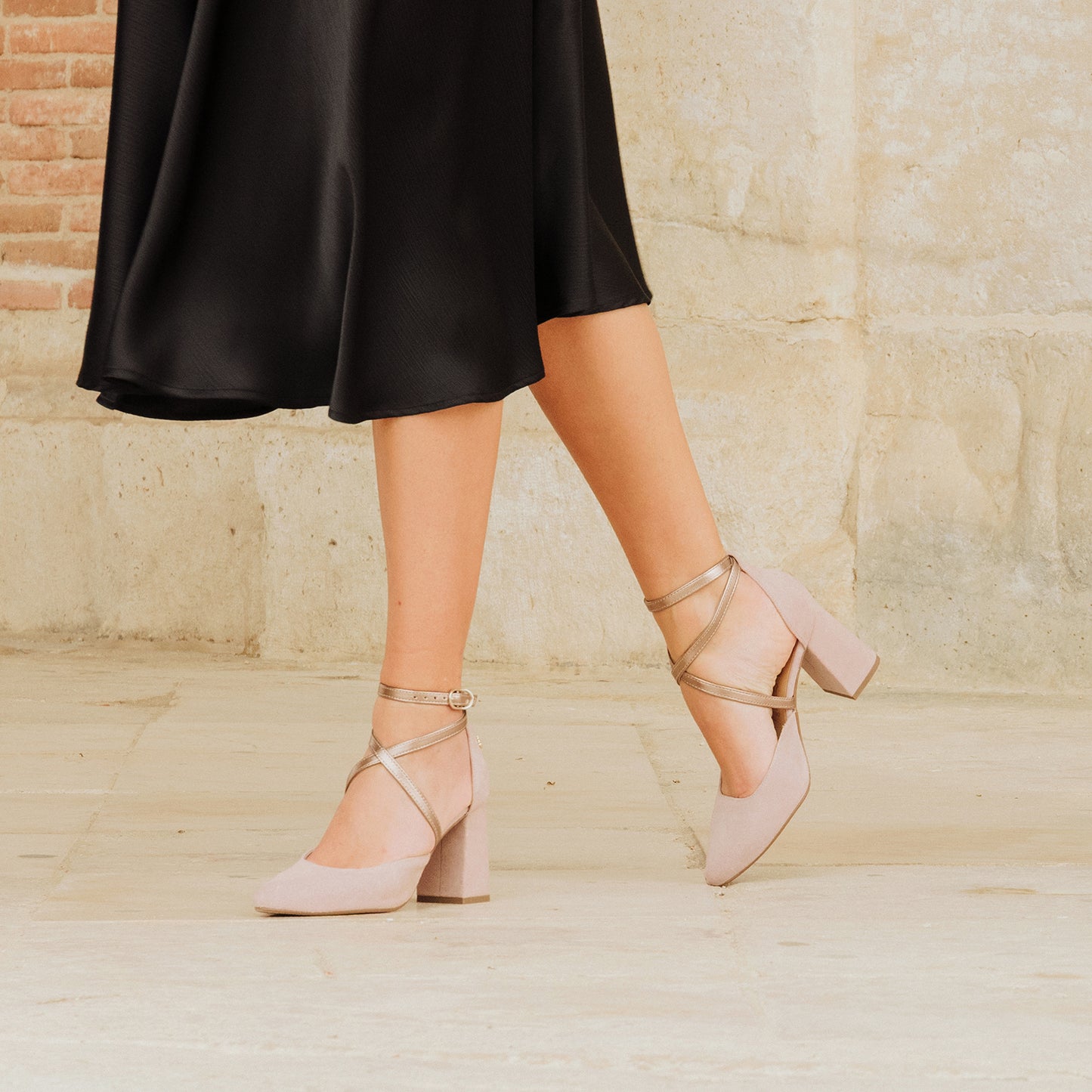 ARIEL - Zapato de tacón ancho NUDE METAL