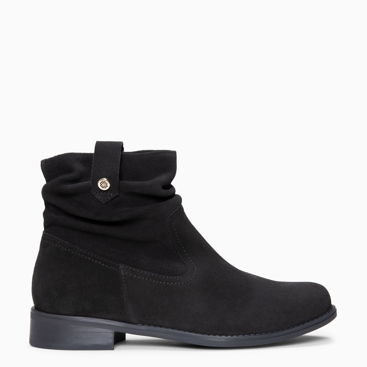 ISIDORA - Botines de piel hidrofugada con caña fruncida NEGRO
