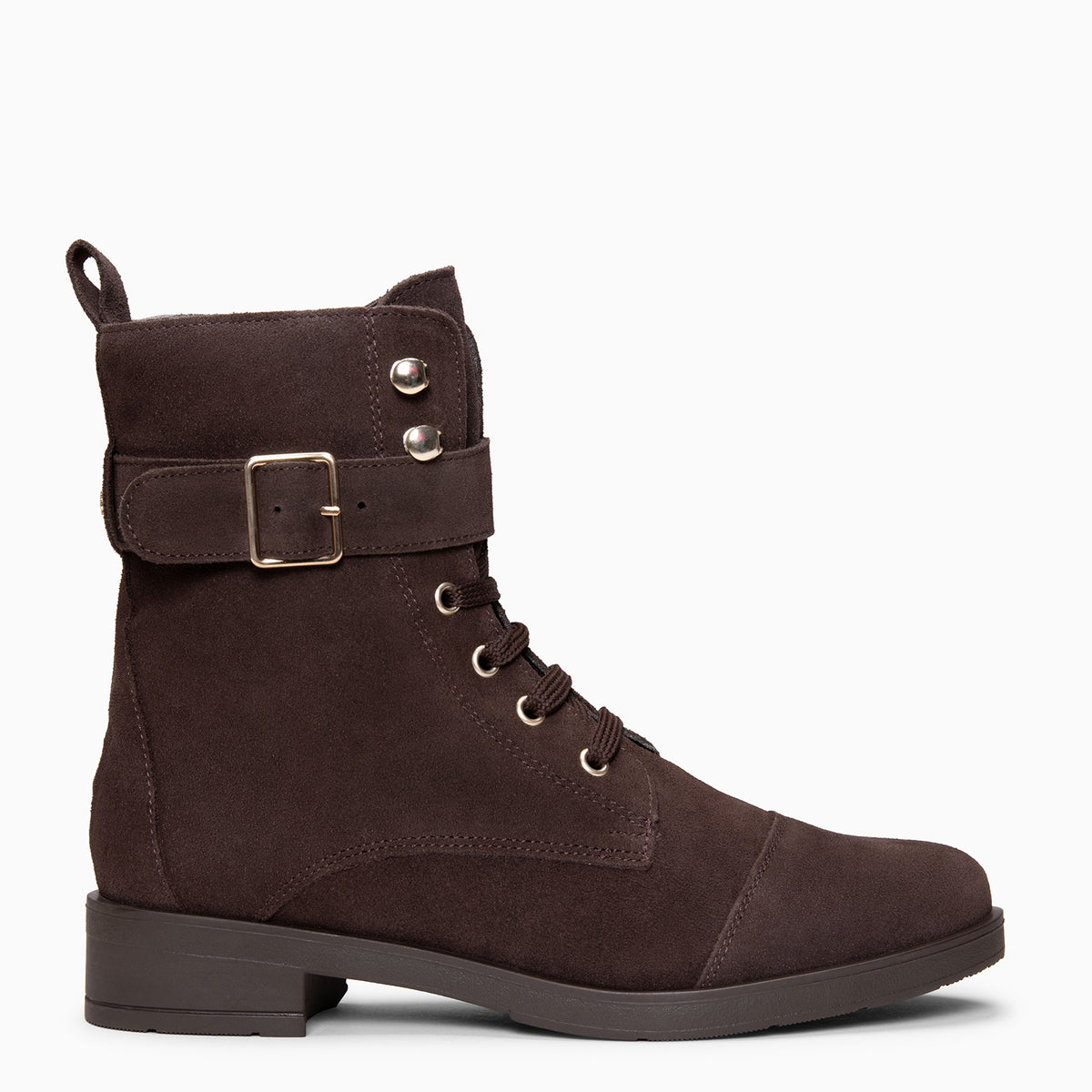 BELFAST – Botines con cordones de piel MARRON