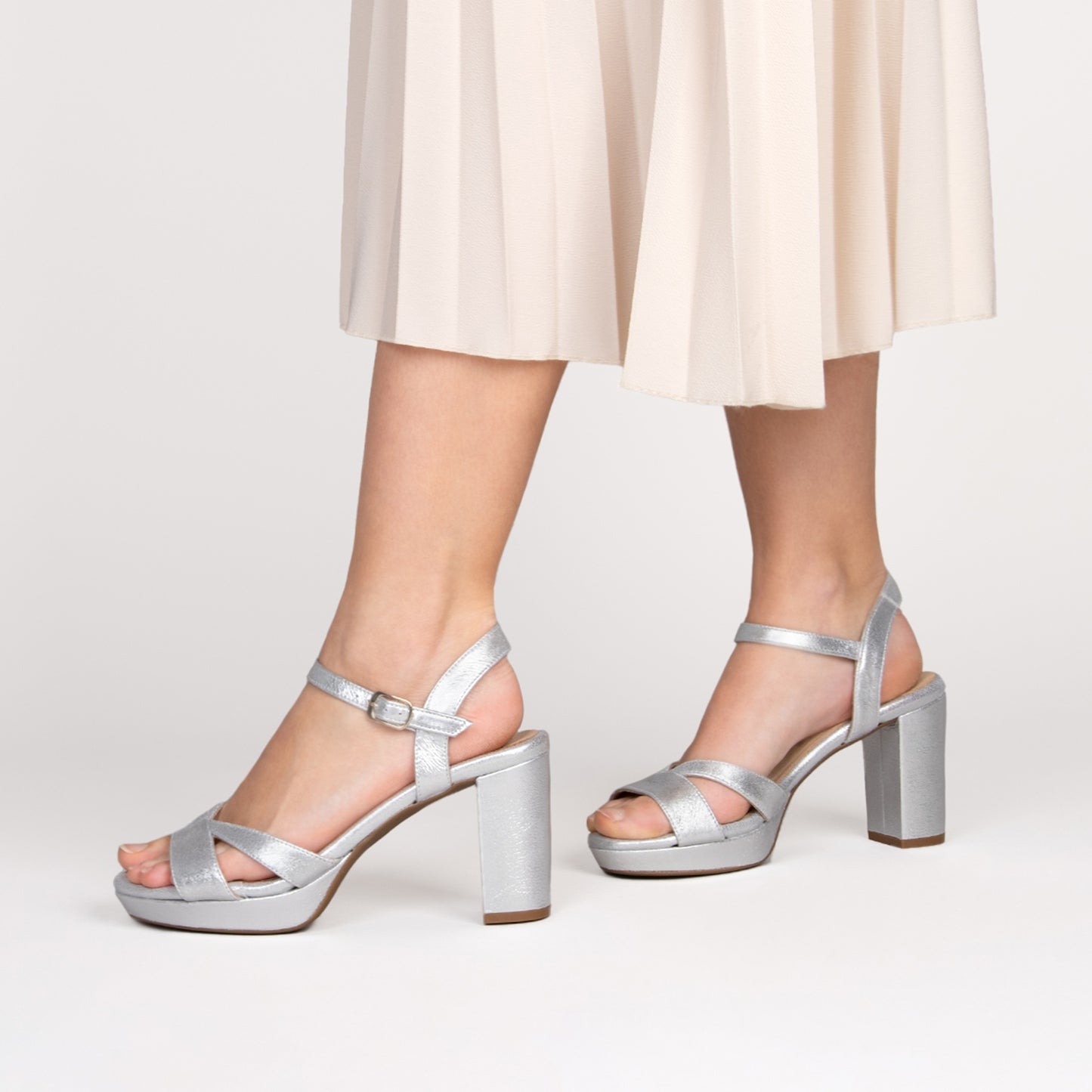 PARIS – Sandalias de fiesta con tacón alto y plataforma PLATA