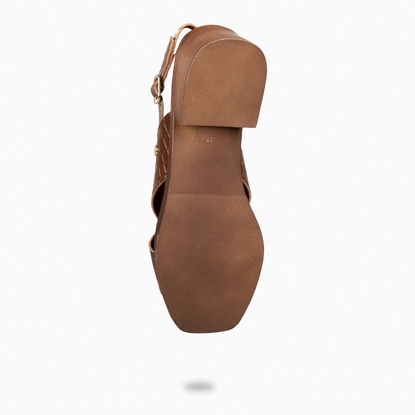 BETANIA - Sandales plates en cuir gravé coco MARRON