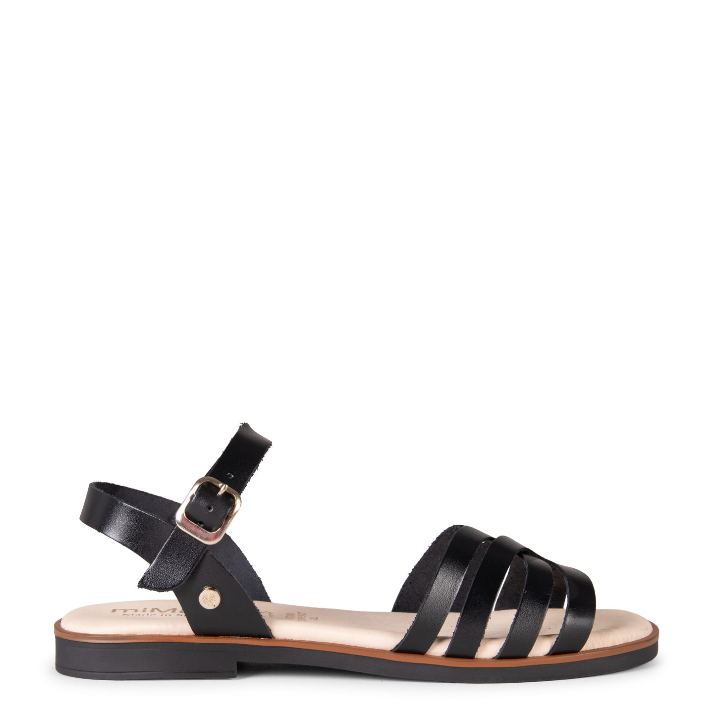 BELISA- Sandalia plana de piel de vaquetilla en NEGRO