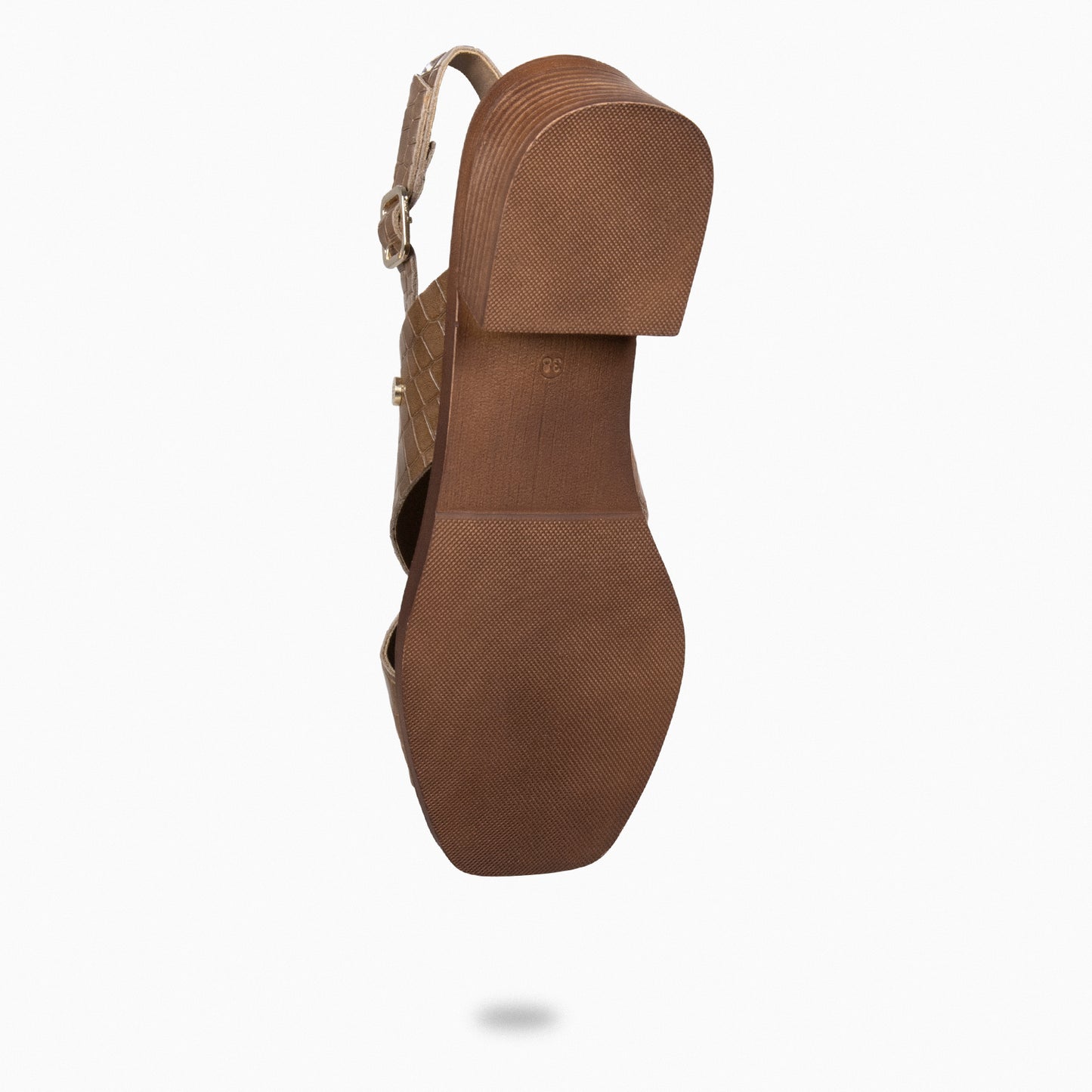 BETANIA - Sandales plates en cuir gravé coco TAUPE