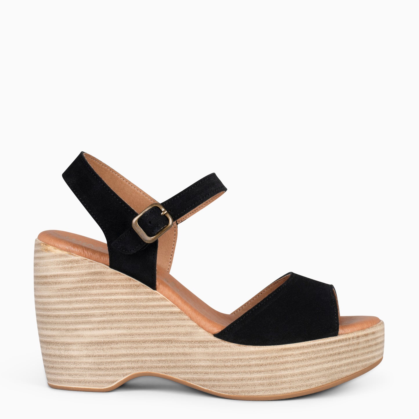 SIDNEY– Sandalias con cuña de madera NEGRO