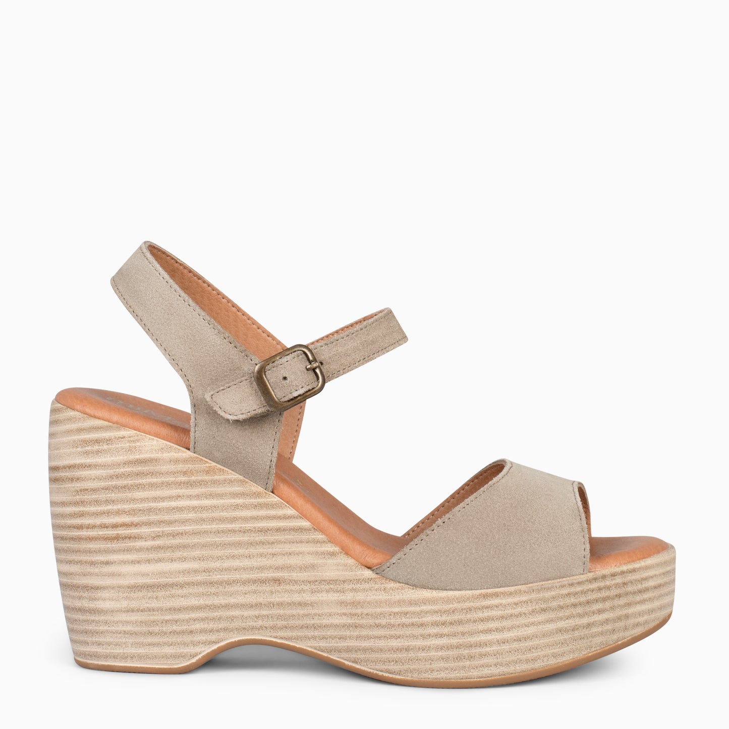 SIDNEY– Sandalias con cuña de madera TAUPE