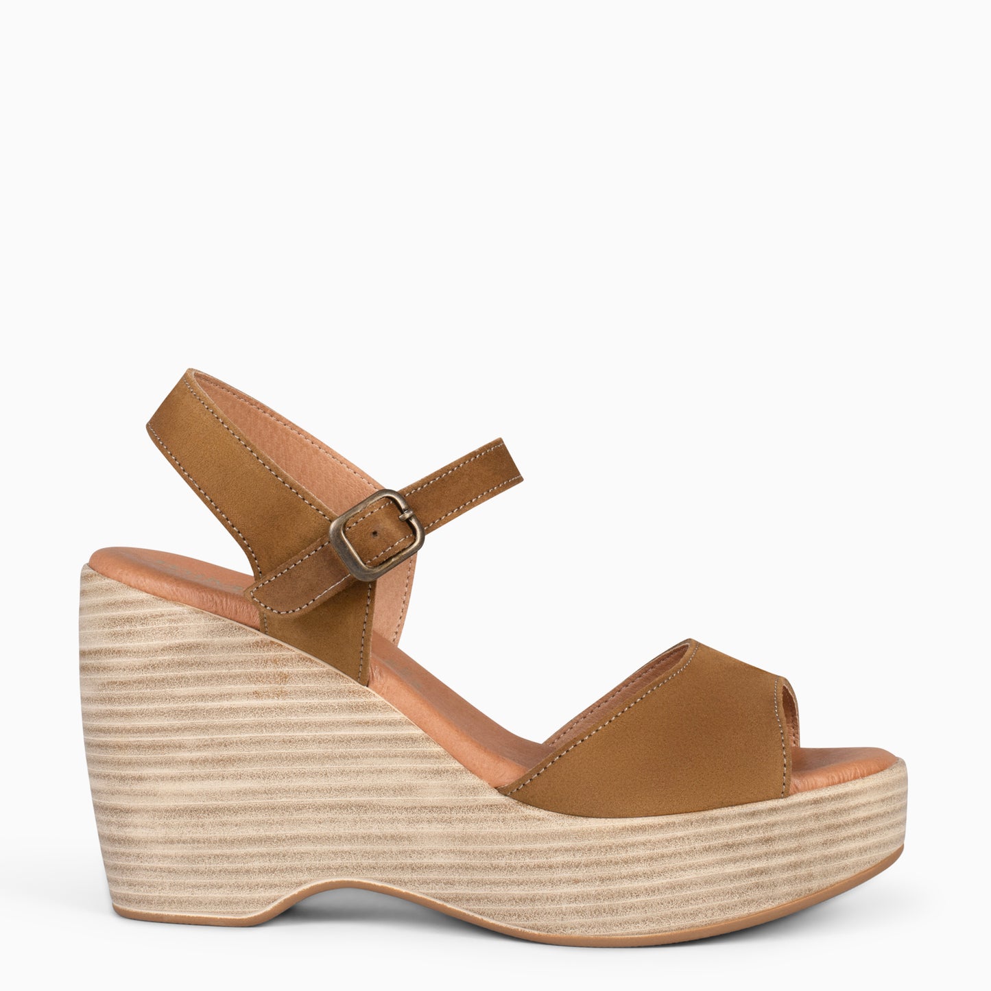 SIDNEY – Sandalias con cuña de madera MARRÓN