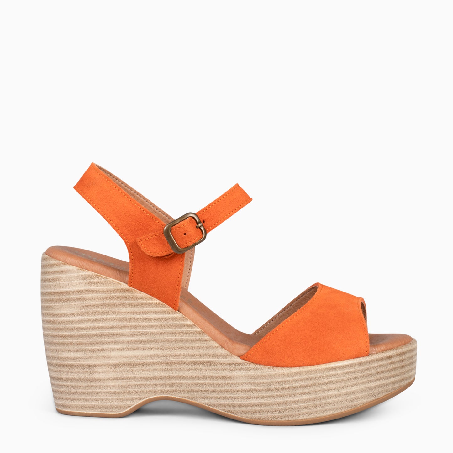 SIDNEY– Sandalias con cuña de madera NARANJA