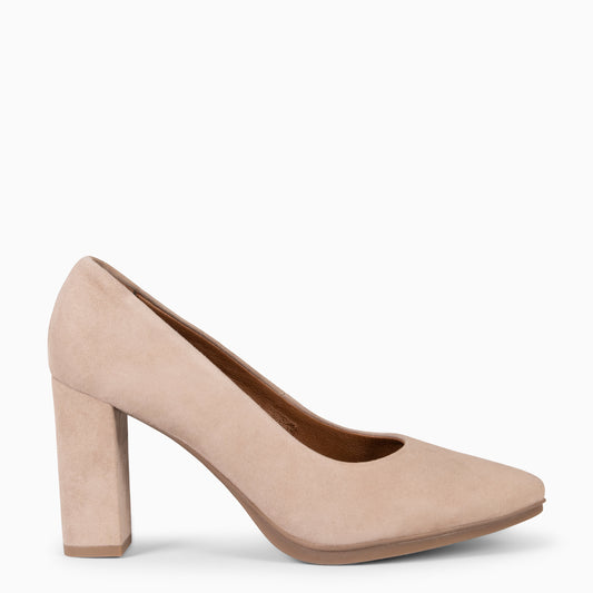 URBAN – Zapatos de tacón alto de ante NUDE