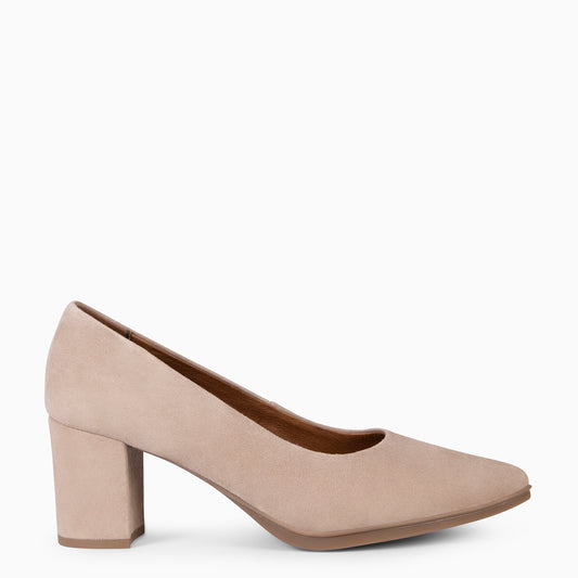 URBAN S – Chaussures à talons mi-hauts en daim NUDE