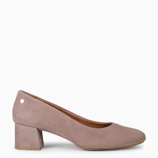 URBAN REDONDO – Chaussures à talons bas en daim TAUPE