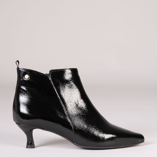 ROYAL – Bottines à petit talon en CUIR VERNI NOIR