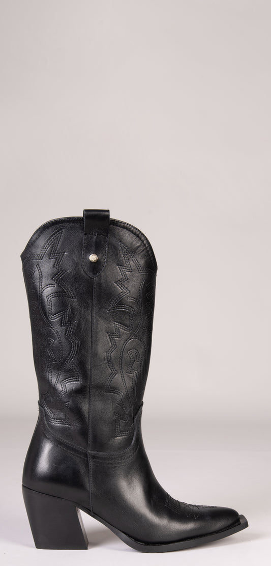 SALOON – Botas cowboy de couro bordadas MARROM