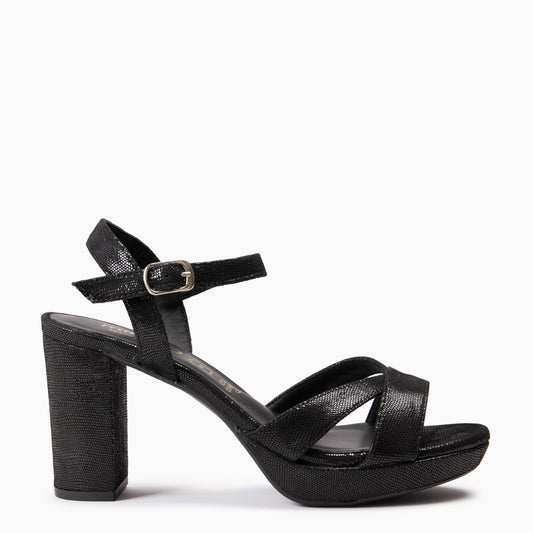PARIS – Sandalias de fiesta con tacón alto y plataforma NEGRO FANTASY