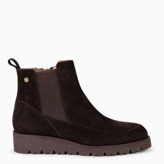 BRISTOL - Botines de ante con cuña MARRON