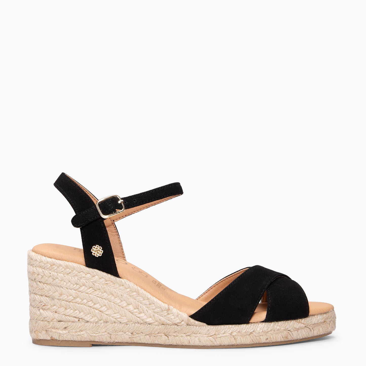 CALPE - Cuña de yute artesanal con tiras cruzadas NEGRO