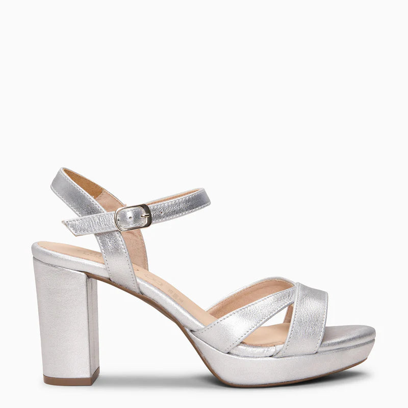 PARIS – Sandalias de fiesta con tacón alto y plataforma PLATA