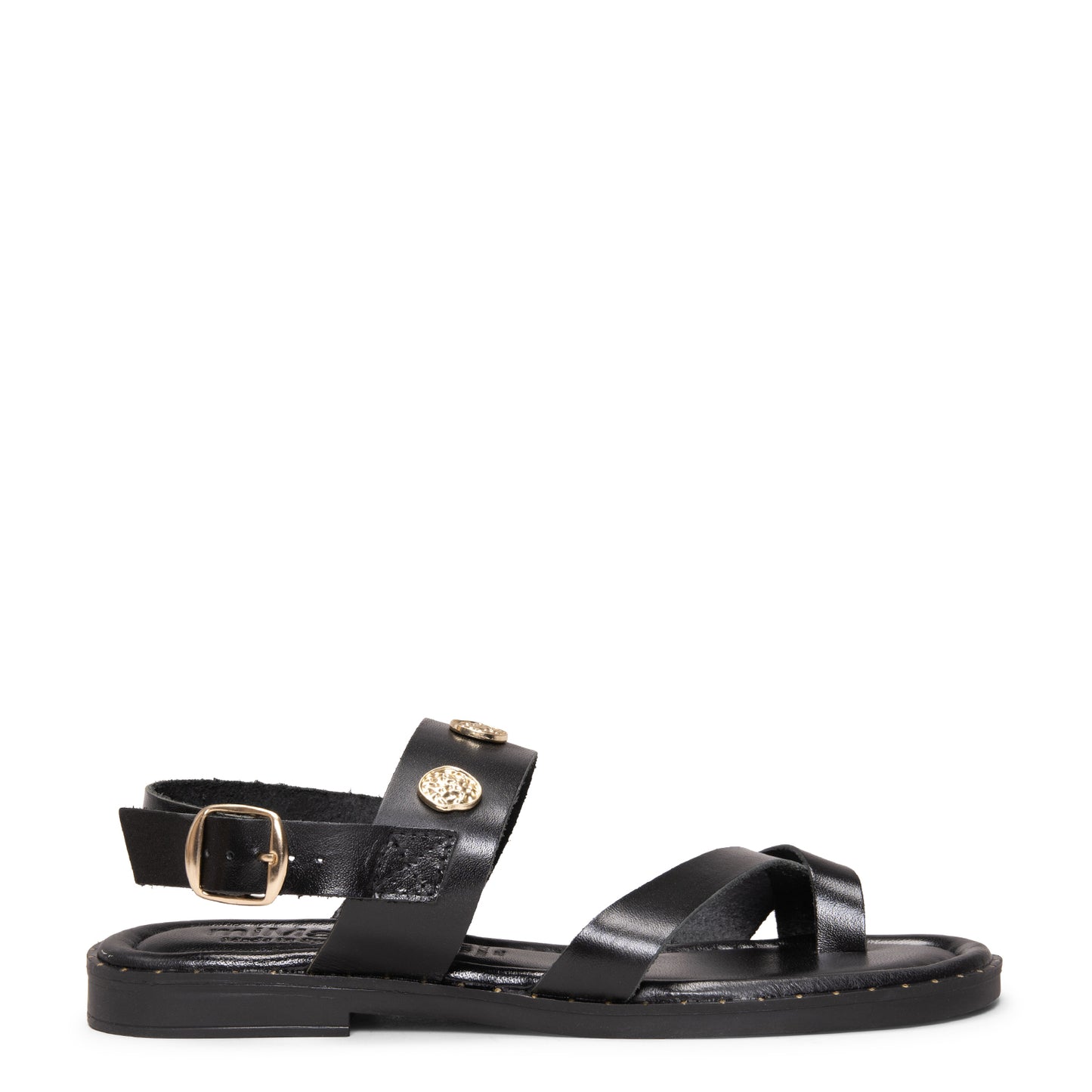 SERA - Sandalias planas de piel NEGRO