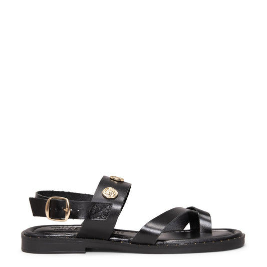 SERA - Sandalias planas de piel NEGRO