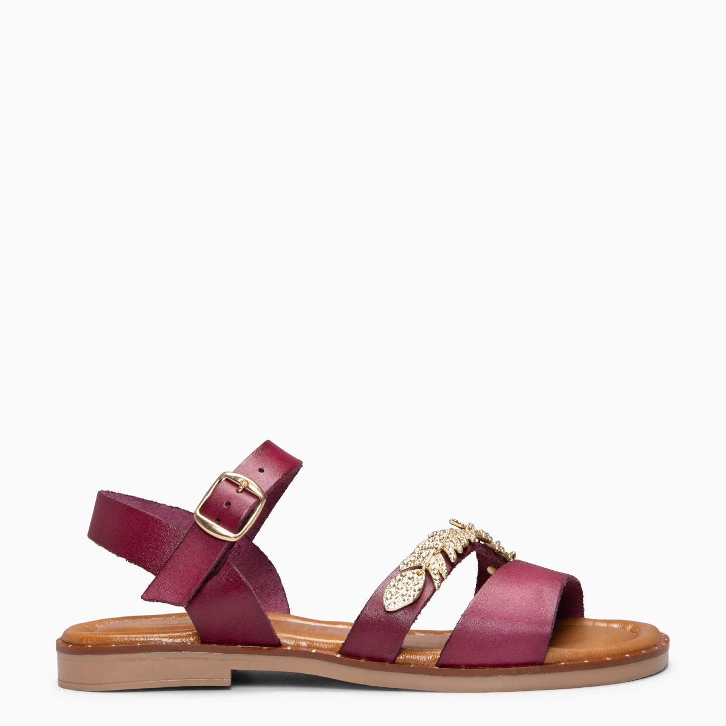 THEMIS - Sandalias planas de cuero VINO