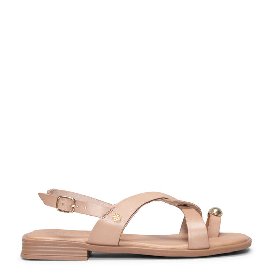 HELIA - Sandalias planas de piel TAUPE
