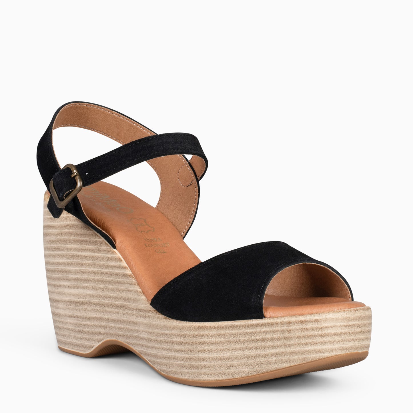 SIDNEY– Sandalias con cuña de madera NEGRO