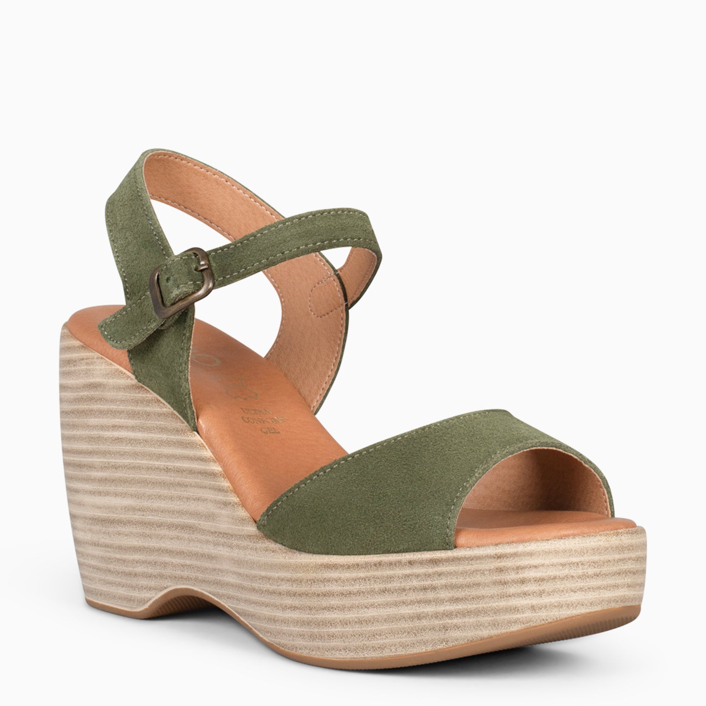 SIDNEY– Sandalias con cuña de madera VERDE