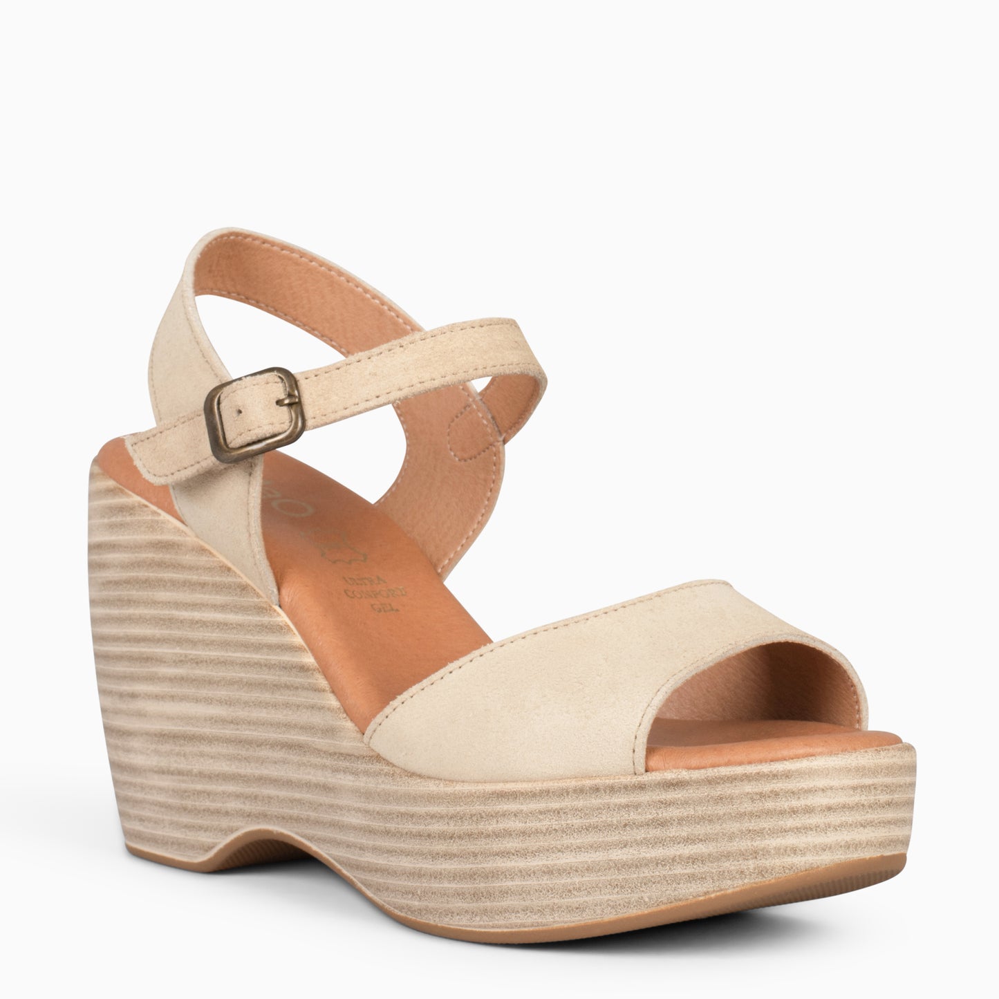 SIDNEY– Sandalias con cuña de madera BEIGE