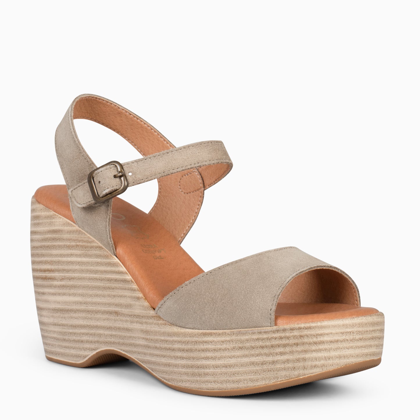 SIDNEY– Sandalias con cuña de madera TAUPE