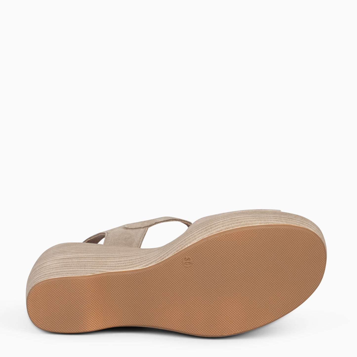 SIDNEY– Sandalias con cuña de madera TAUPE