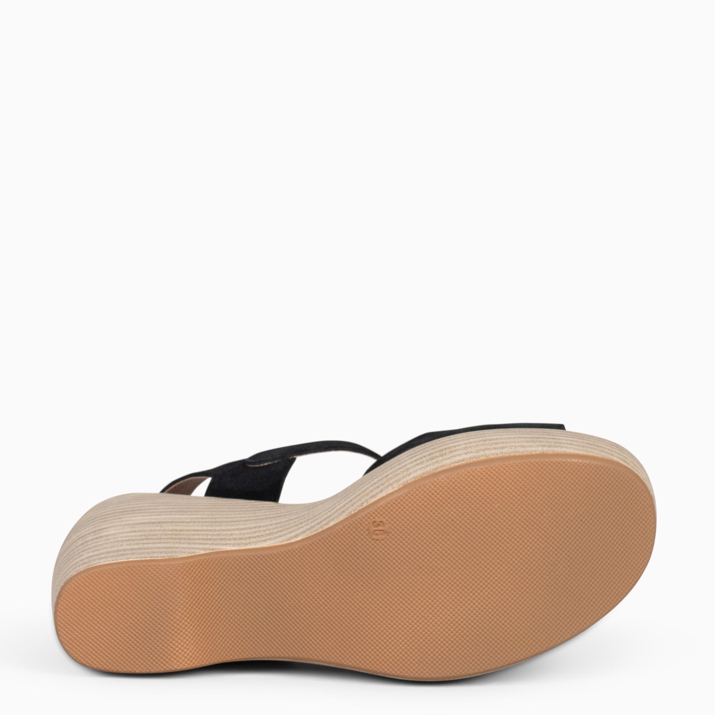 SIDNEY– Sandalias con cuña de madera NEGRO