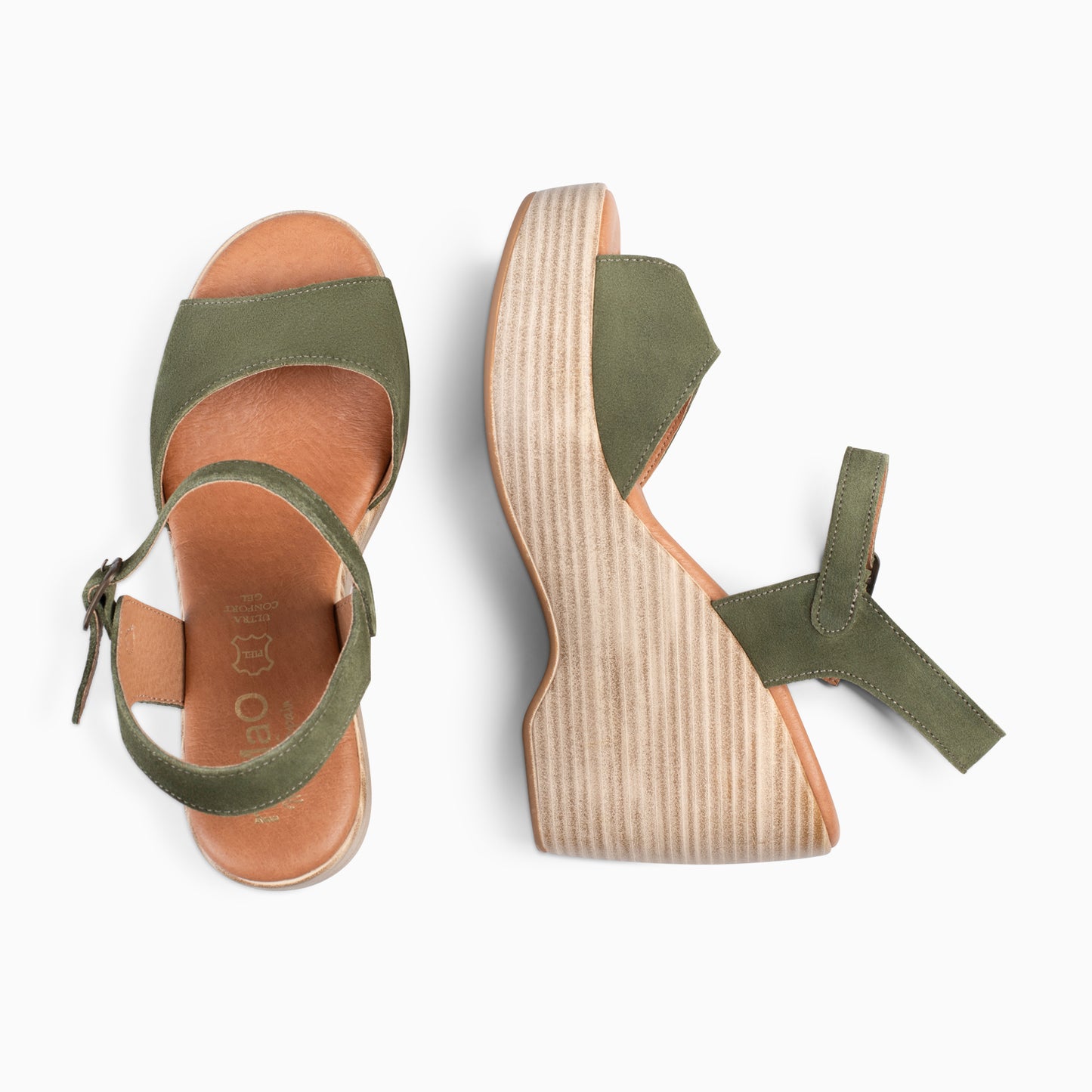 SIDNEY– Sandalias con cuña de madera VERDE