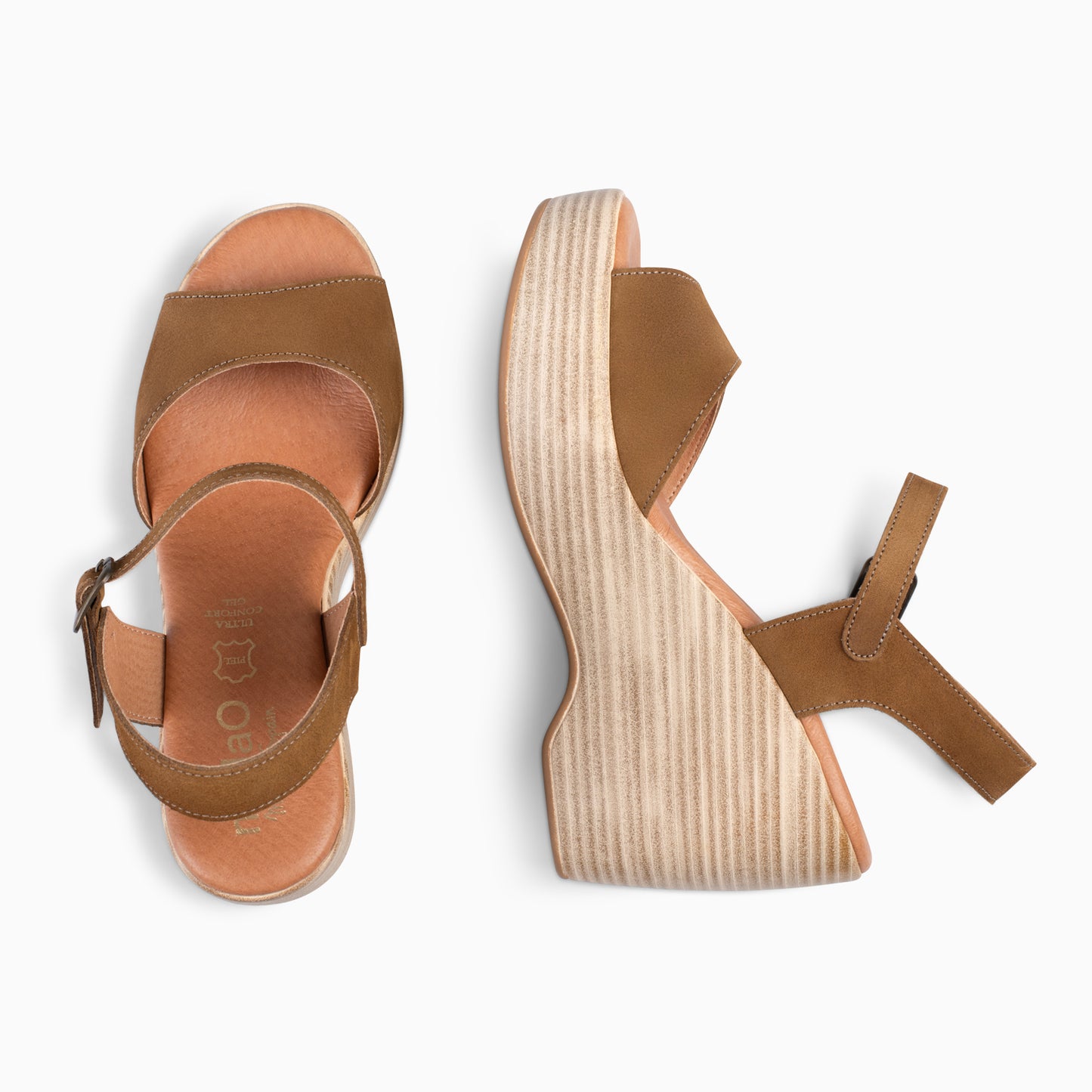 SIDNEY – Sandalias con cuña de madera MARRÓN