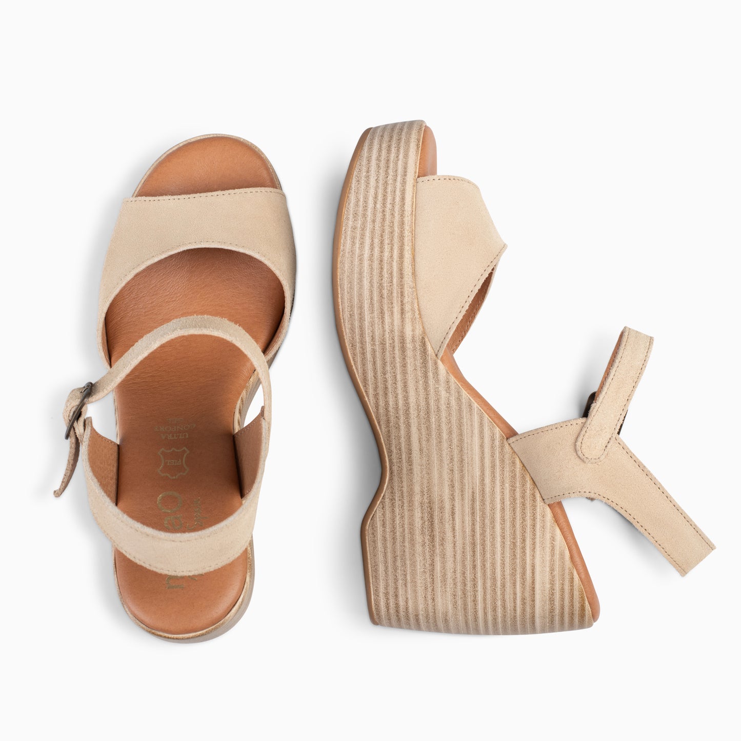 SIDNEY– Sandalias con cuña de madera BEIGE