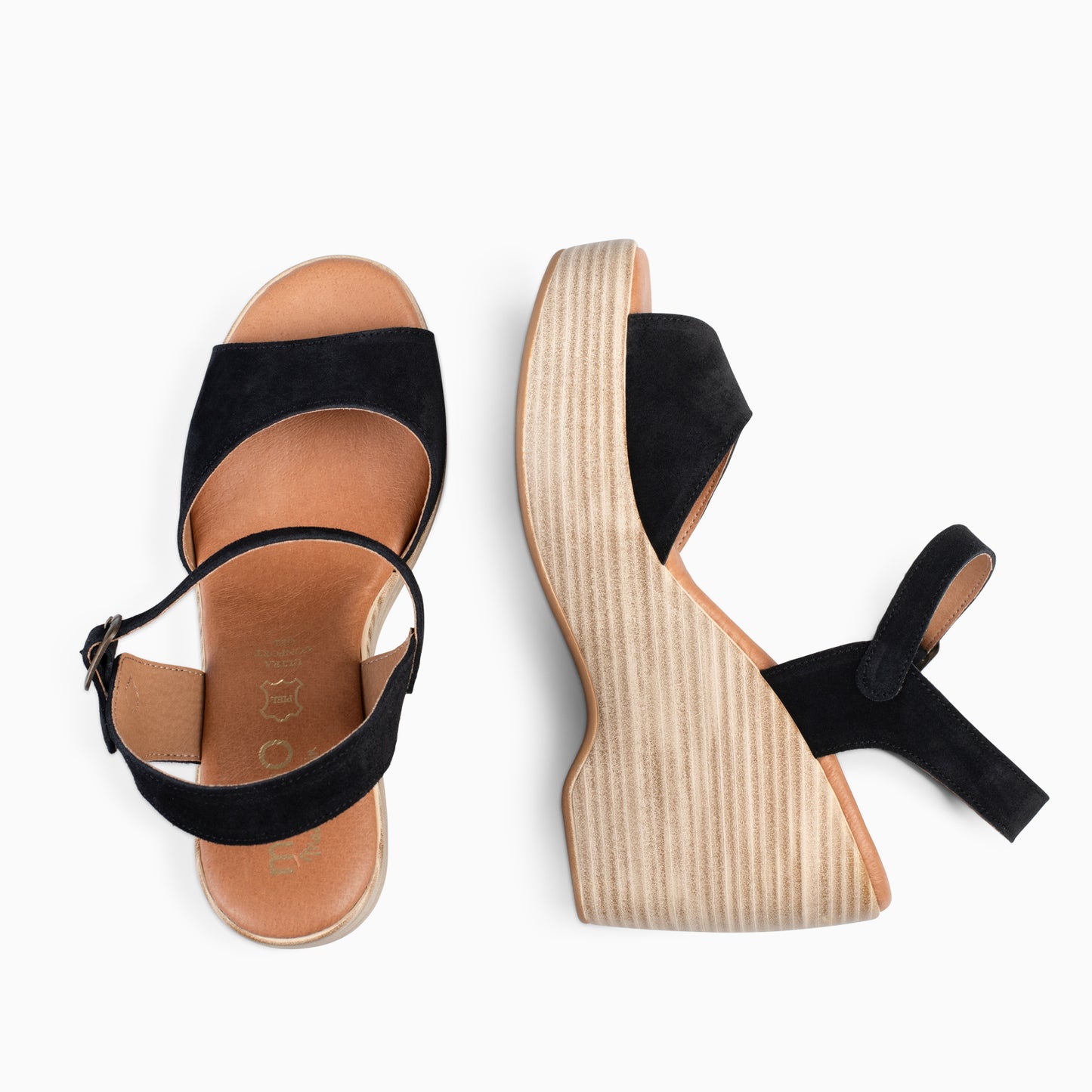 SIDNEY– Sandalias con cuña de madera NEGRO