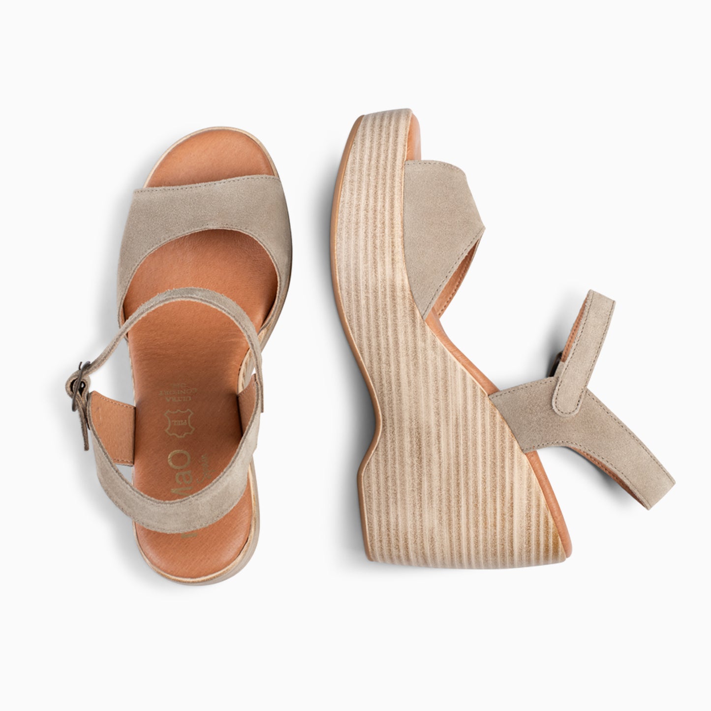 SIDNEY– Sandalias con cuña de madera TAUPE