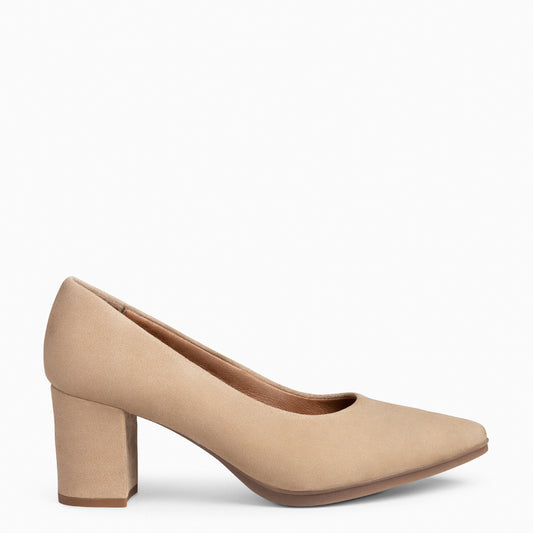 URBAN S – Chaussures à talons mi-hauts en daim BEIGE