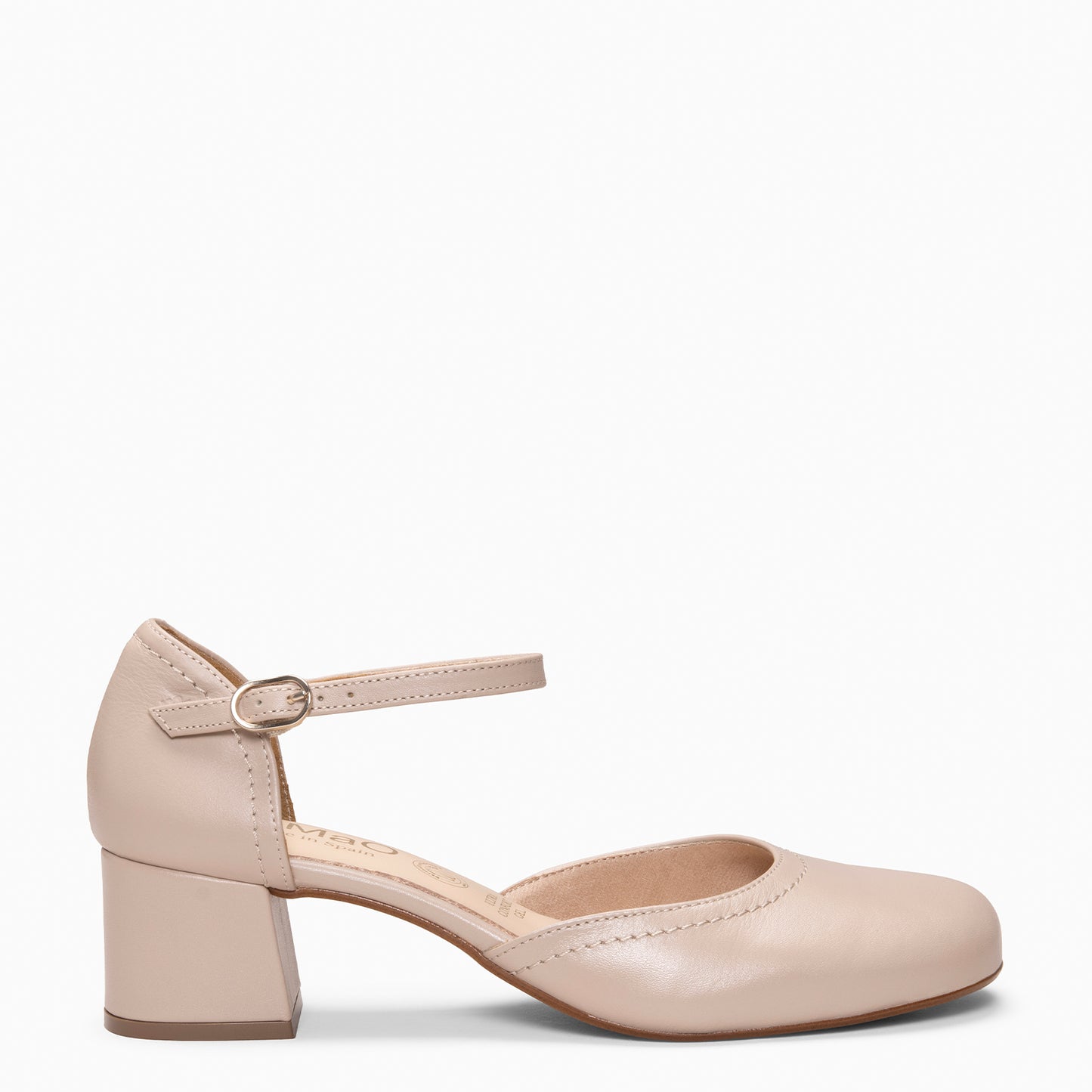 RIO - Tacones de Cuero con Correa al Tobillo BEIGE