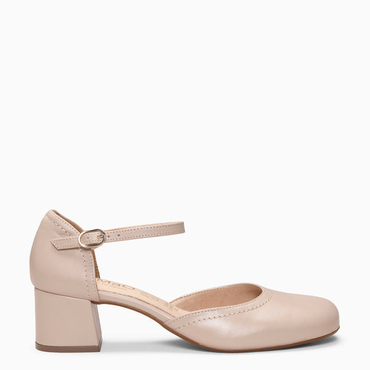 RIO - Tacones de Cuero con Correa al Tobillo BEIGE