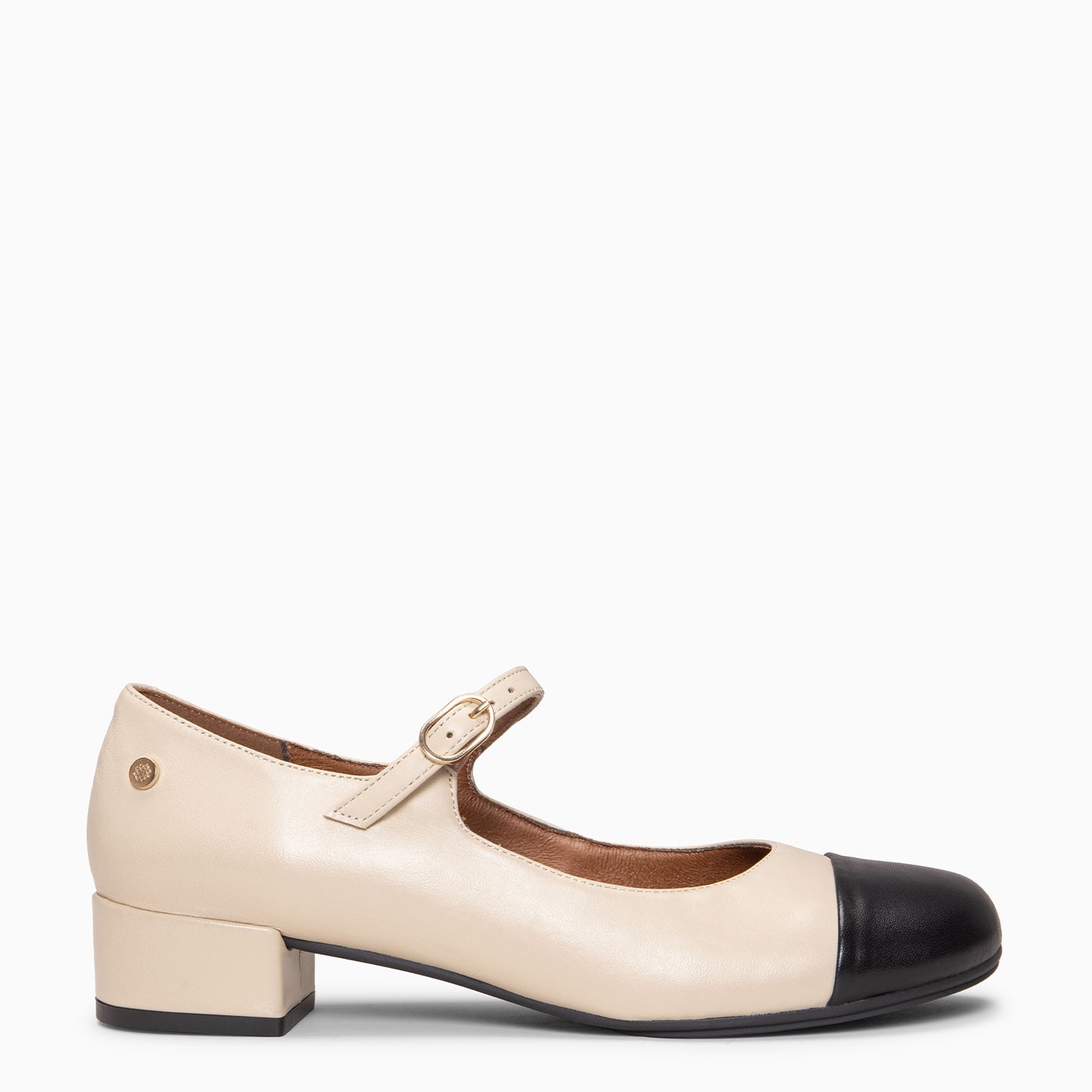 FLORA - Bailarina con tacón de piel bicolor BEIGE