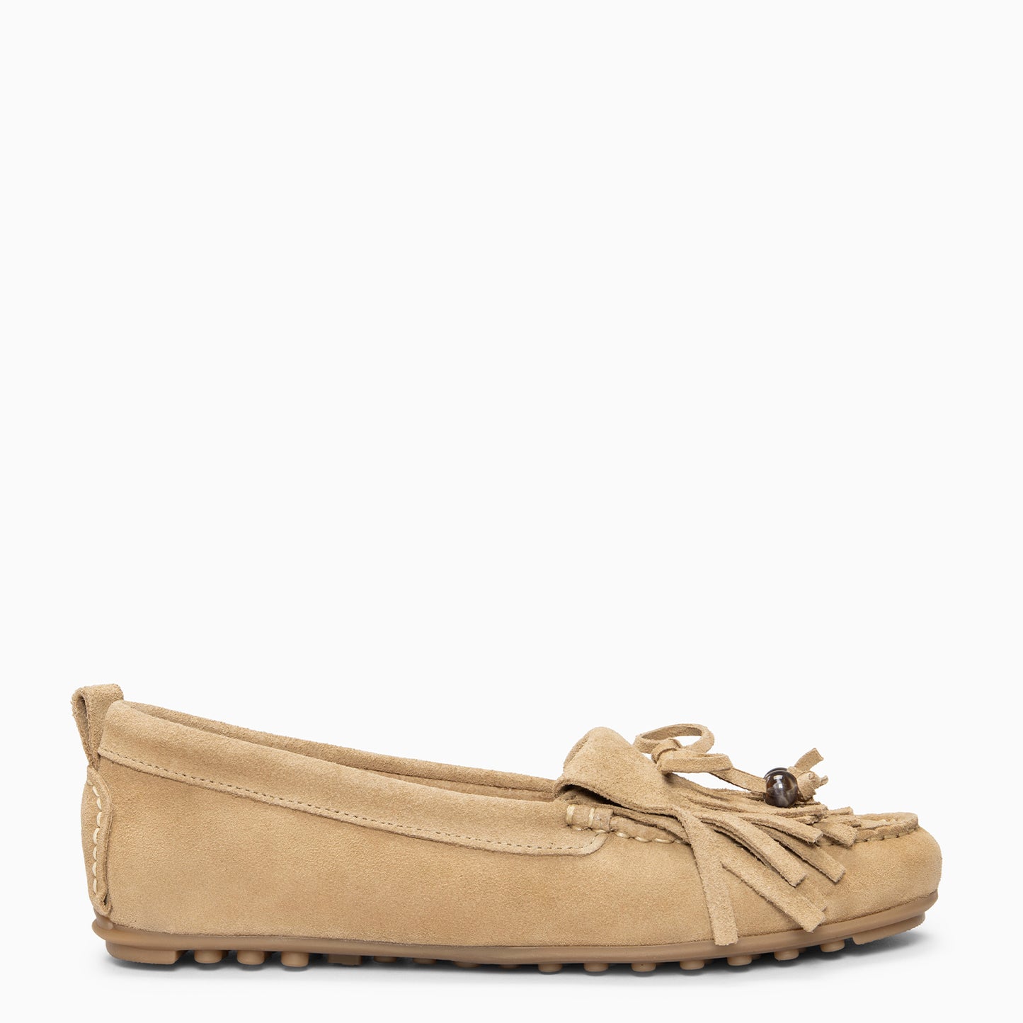 HABANA- Mocasines planos de ante con flecos y borlas BEIGE