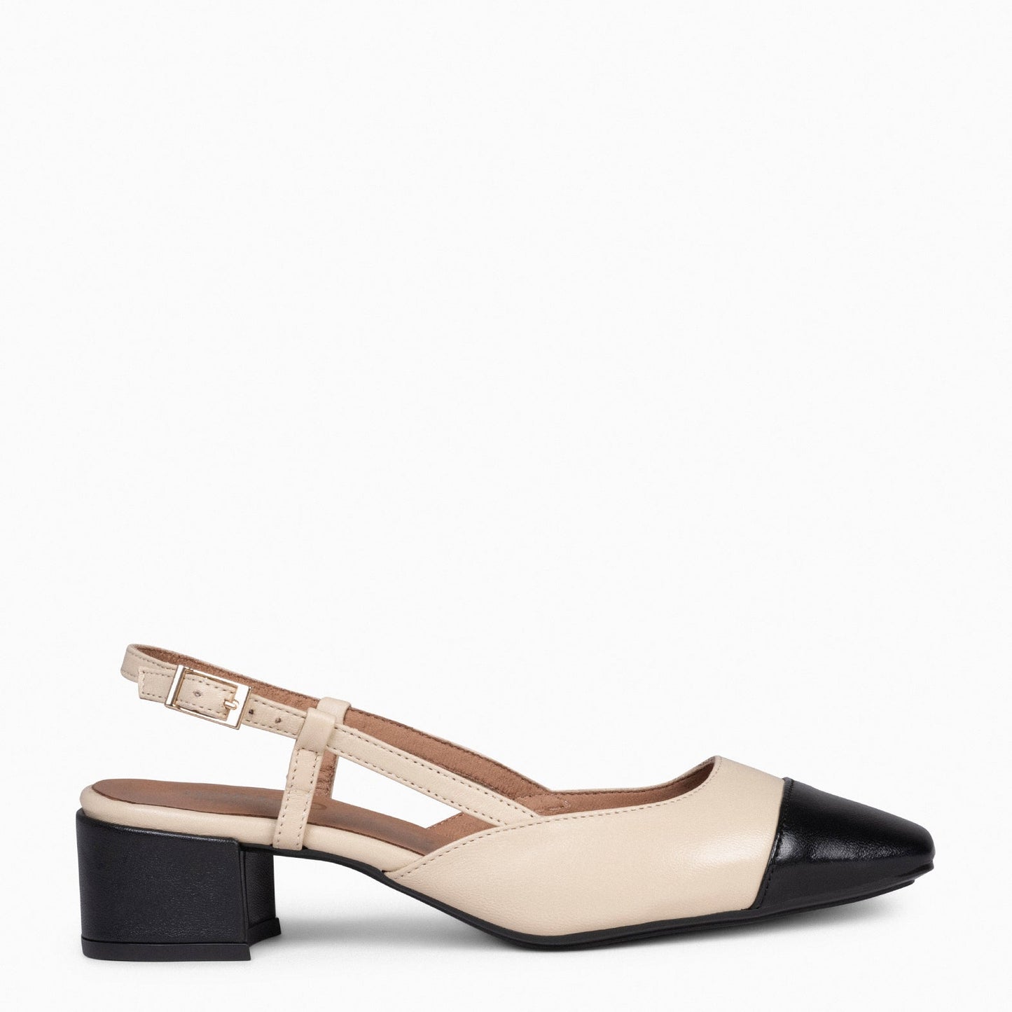 AUDREY - Ballerines slingback bicolores à talon BEIGE