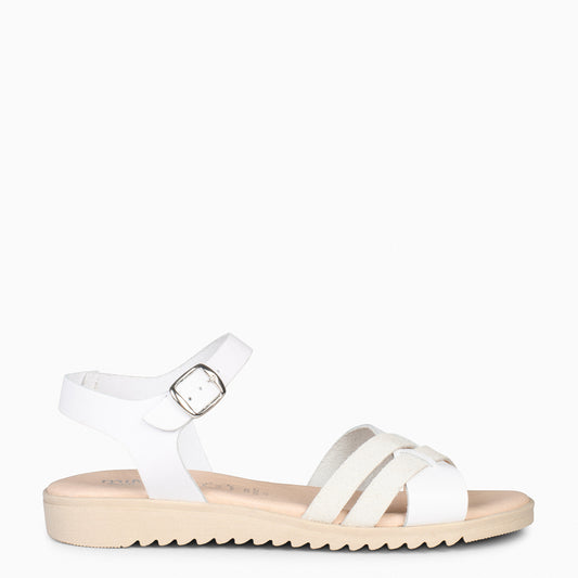 FRESH – Sandales compensées basses en cuir BLANC 