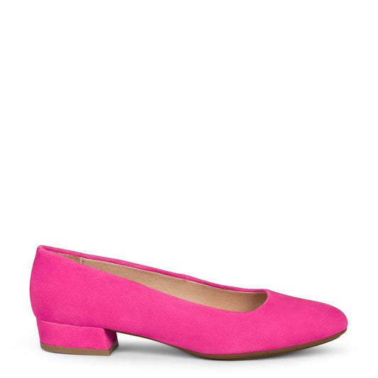 URBAN XS – Zapatos de tacón bajo de seraje FUCSIA